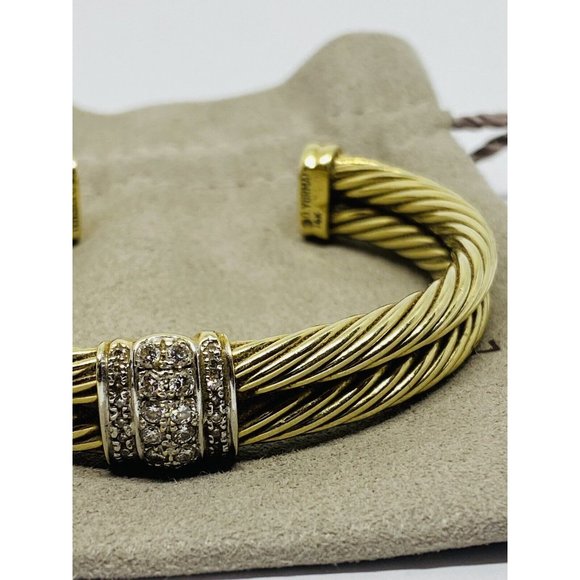 David Yurman Solid 14k Yellow Gold Double Cable Cuff Diamond Bracelet 6.5'' - Picture 4 of 10